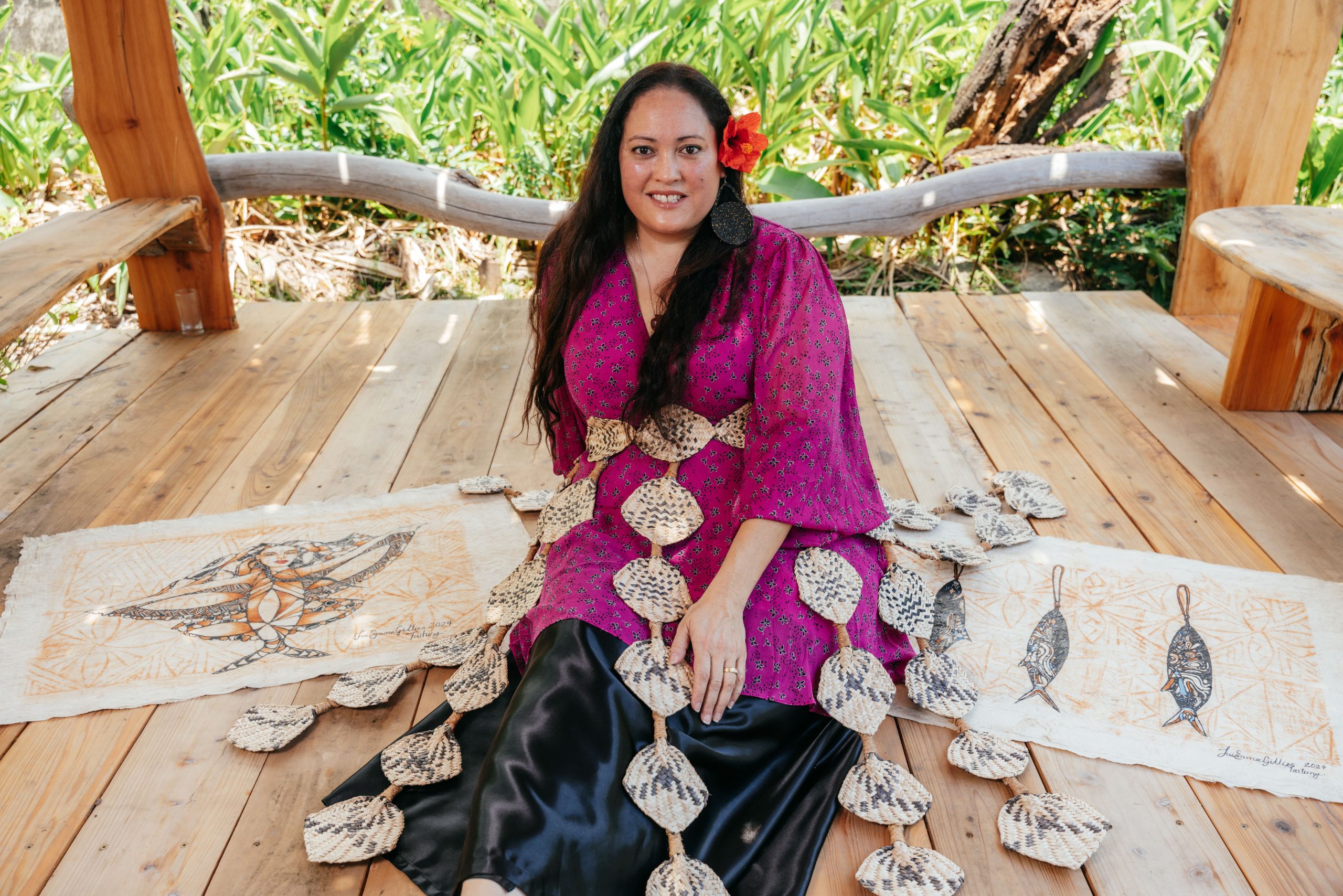 Tongan bark cloth painting artisan Tui Emma Gillies 