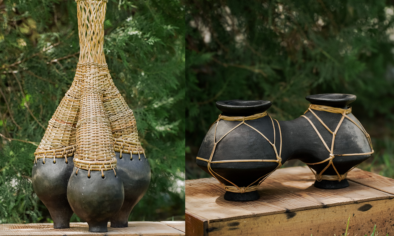 ▲Works by Taitung craft artist Hsieh Sheng-Hua《The Echo of Three Stones》&《The Flowing Vessel》(from left to right) (Photo/Taitung County Government)